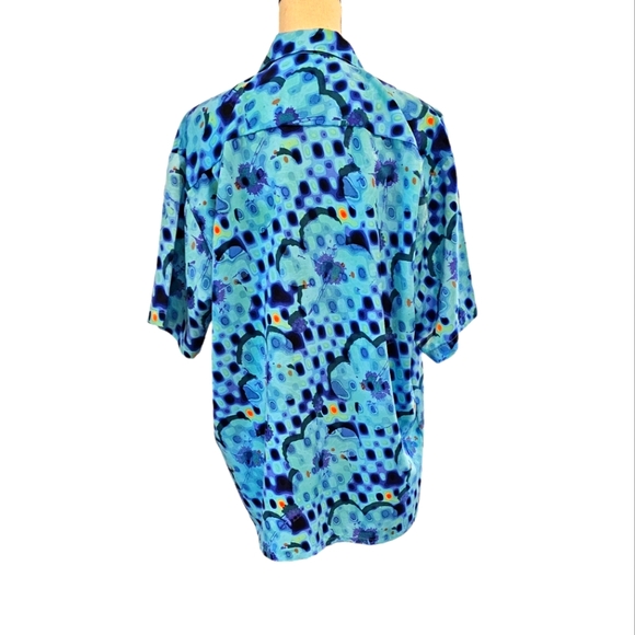 NWOT Pineapple Connection Men's Blue Hibiscus Short Sleeve Button Down Shirt - Picture 2 of 4